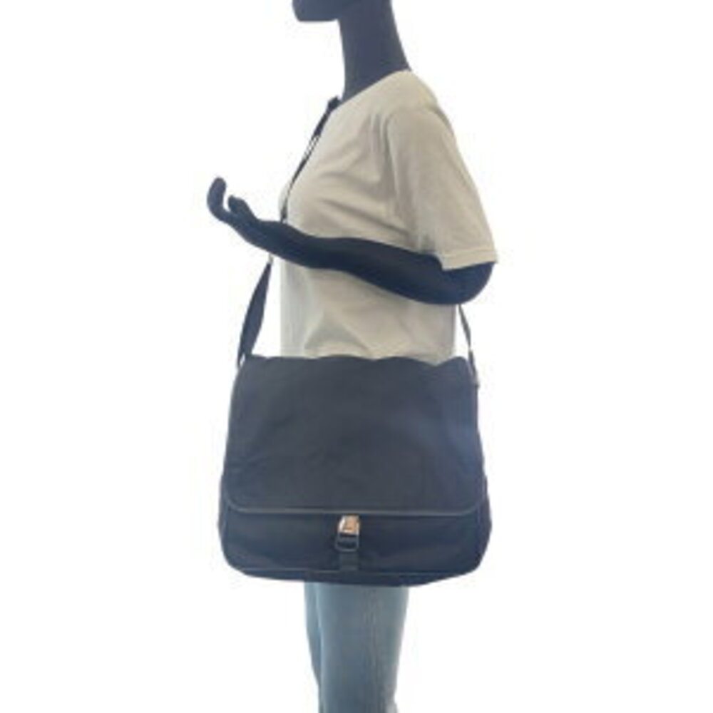 Prada crossbody triangular Tessuto black Nylon shoulder bag logo plate messenger - Picture 5 of 9